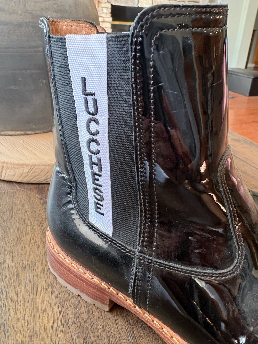 Lucchese Black Patent Leather Chelsea Ankle Boot